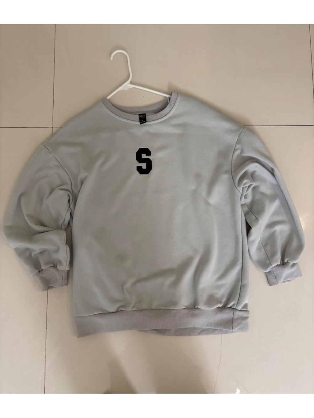 Gray Crew Neck Stanford Sweatshirt with Black 'S' Patch